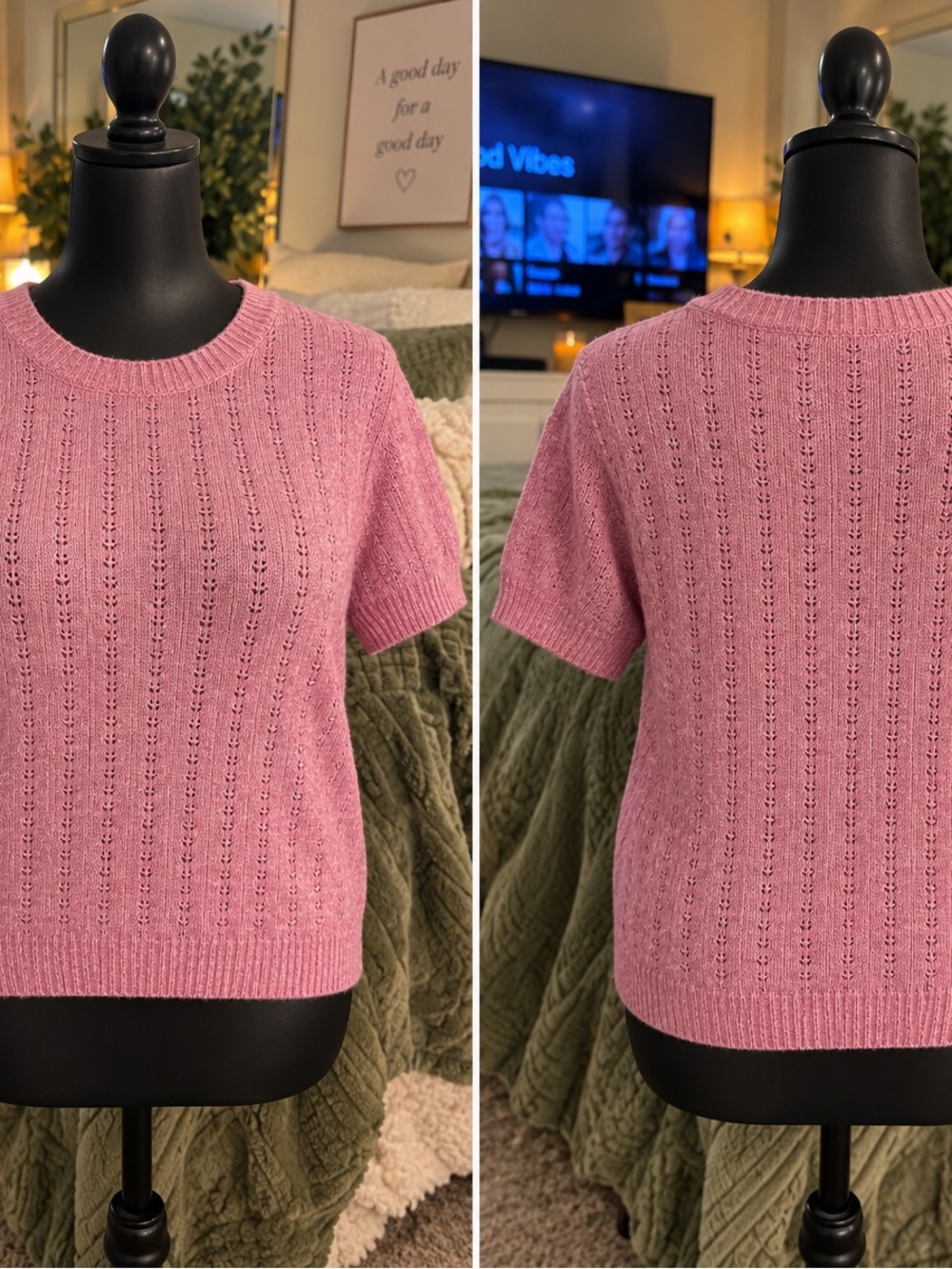 Universal Thread Women’s Pointelle Short Sleeve Sweater Pink 4X